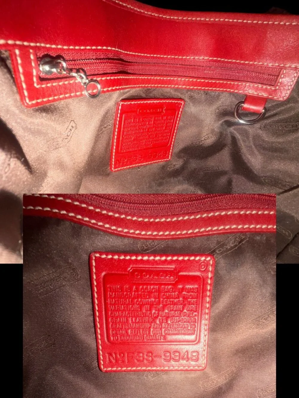 VTG Coach Legacy Rugby Stripe Colorblock Tote 9348 Red Tan Leather 90s + Hangtag - Picture 8 of 8